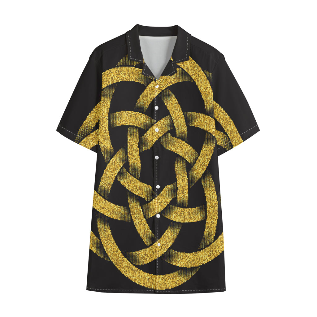 Gold Circle Celtic Knot Symbol Print Cotton Hawaiian Shirt