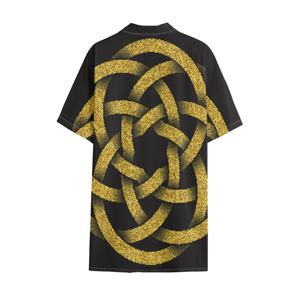 Gold Circle Celtic Knot Symbol Print Cotton Hawaiian Shirt