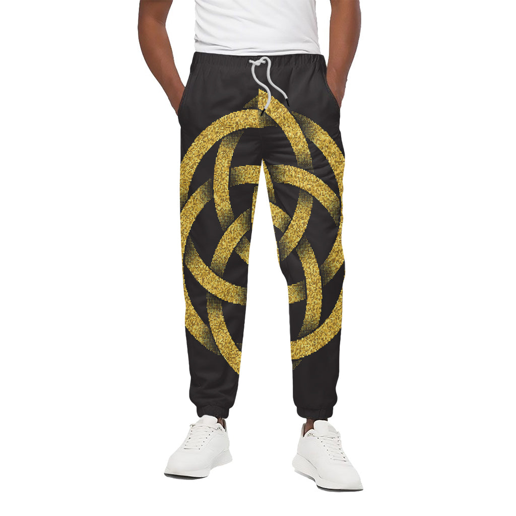 Gold Circle Celtic Knot Symbol Print Cotton Pants