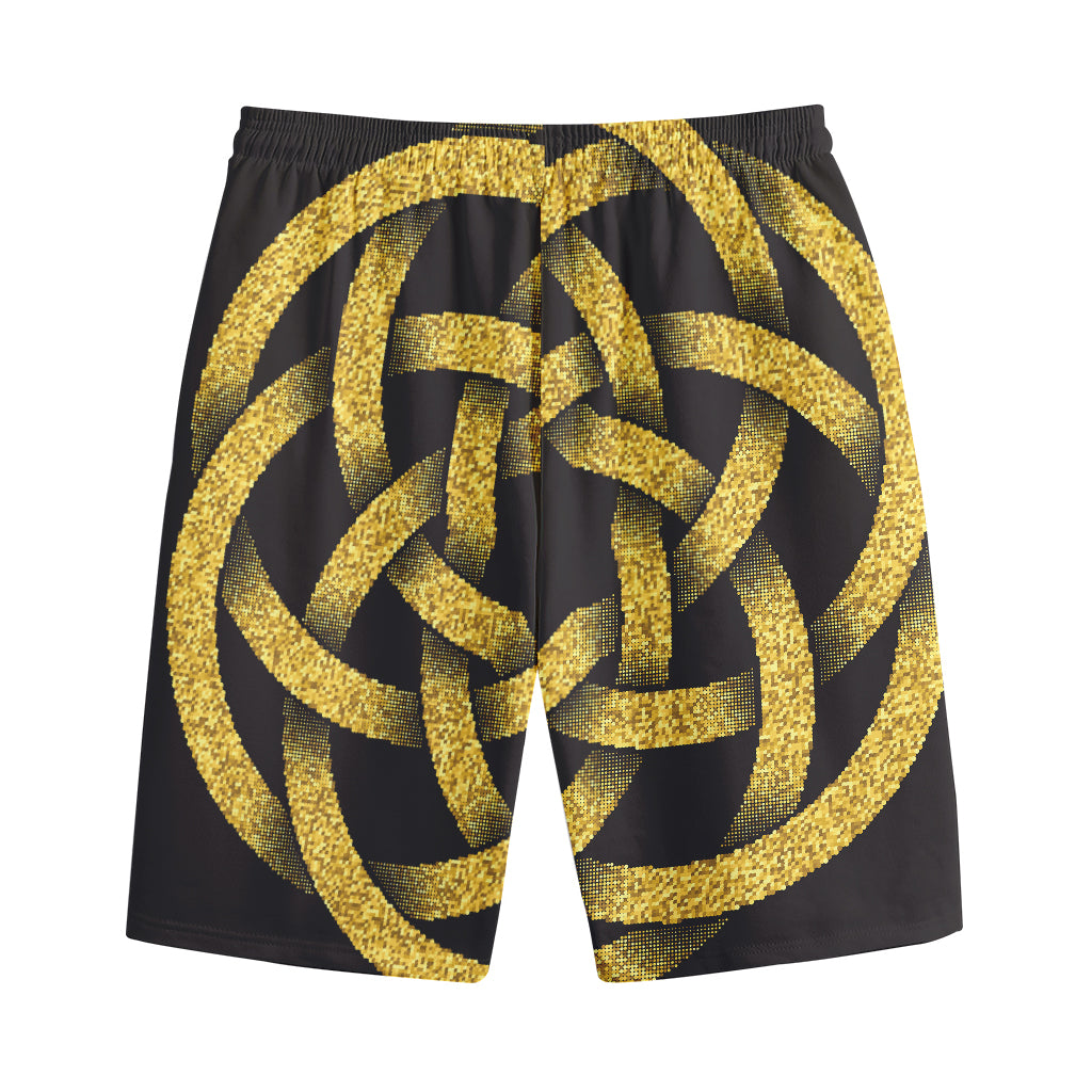 Gold Circle Celtic Knot Symbol Print Cotton Shorts