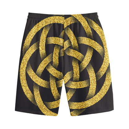 Gold Circle Celtic Knot Symbol Print Cotton Shorts