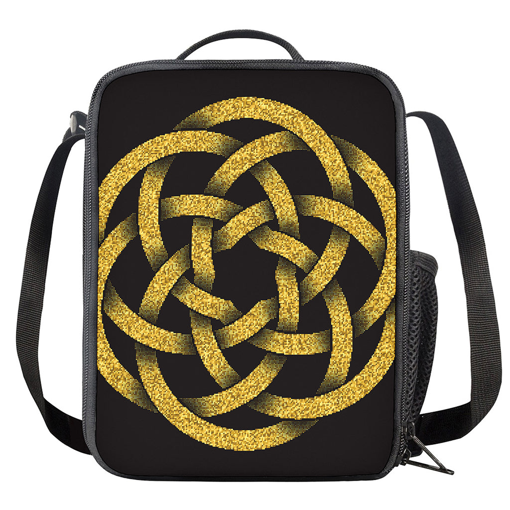 Gold Circle Celtic Knot Symbol Print Crossbody Lunch Bag
