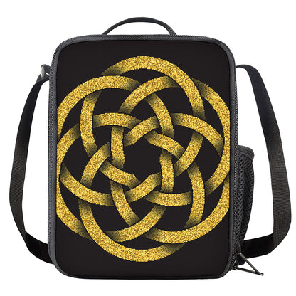 Gold Circle Celtic Knot Symbol Print Crossbody Lunch Bag