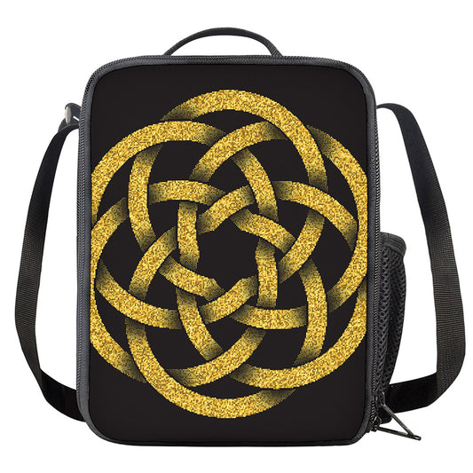 Gold Circle Celtic Knot Symbol Print Crossbody Lunch Bag