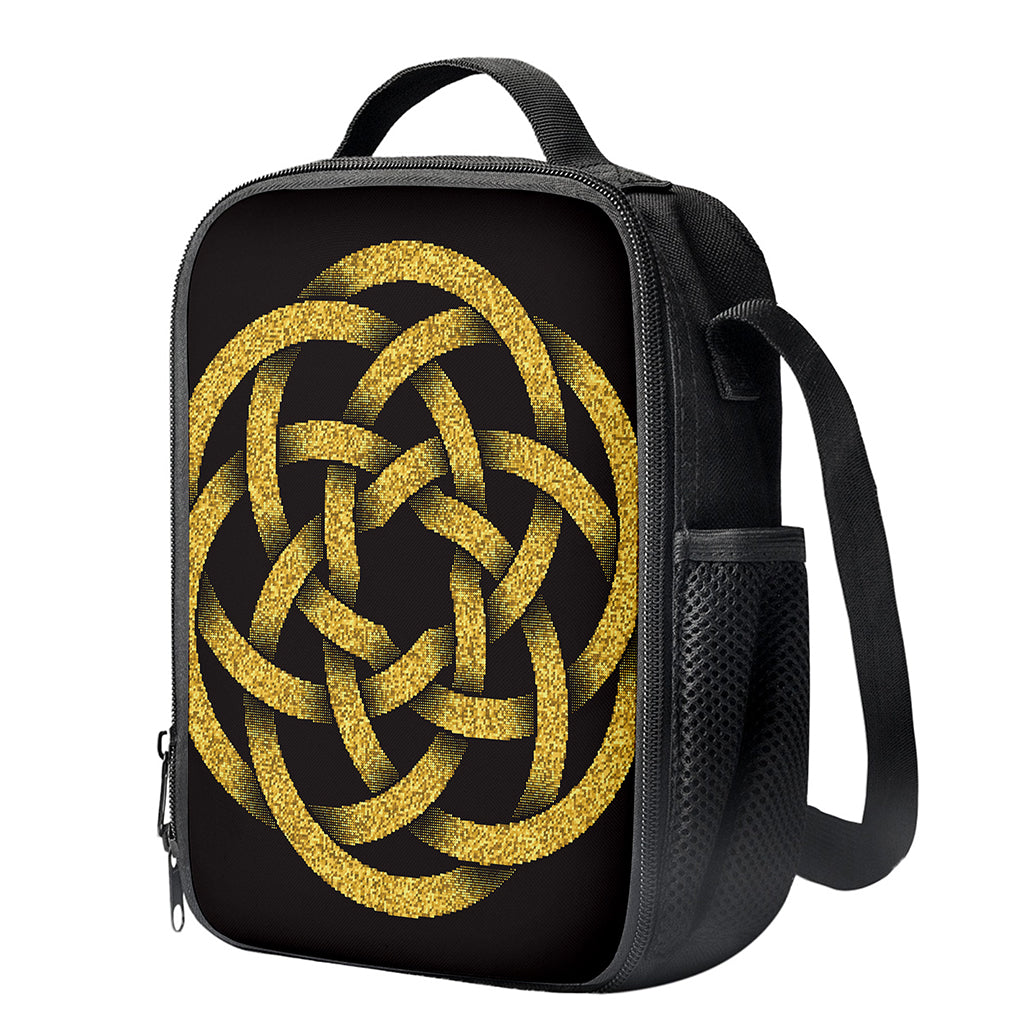 Gold Circle Celtic Knot Symbol Print Crossbody Lunch Bag