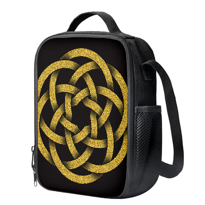 Gold Circle Celtic Knot Symbol Print Crossbody Lunch Bag
