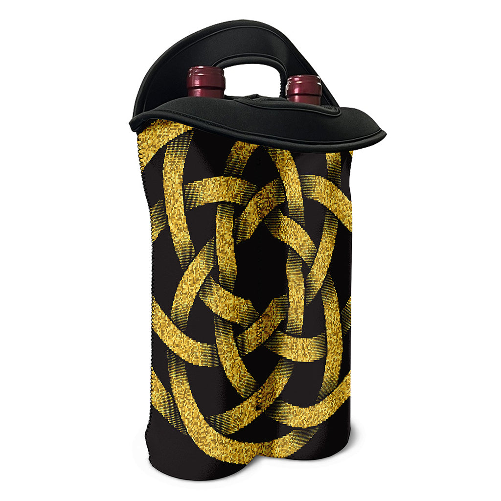 Gold Circle Celtic Knot Symbol Print Double Neoprene Wine Tote
