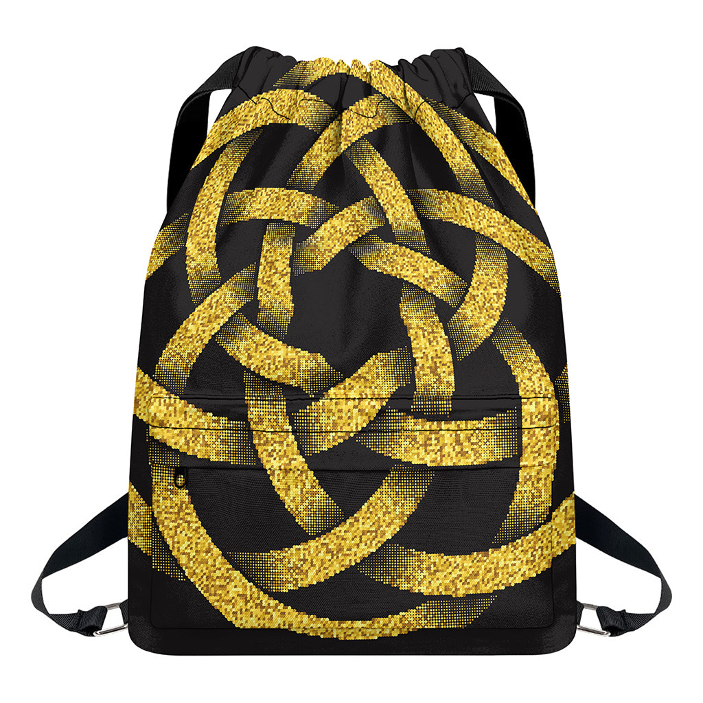 Gold Circle Celtic Knot Symbol Print Drawstring Backpack