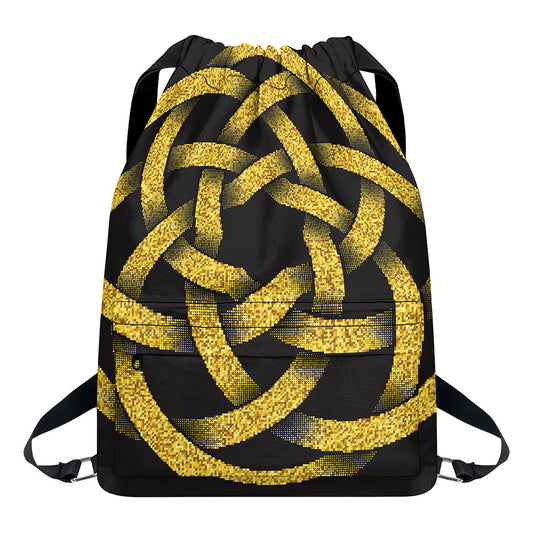 Gold Circle Celtic Knot Symbol Print Drawstring Backpack