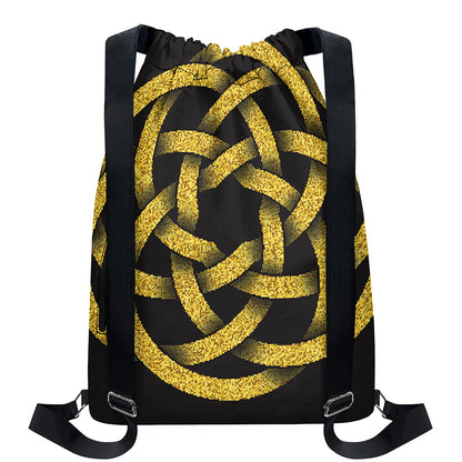 Gold Circle Celtic Knot Symbol Print Drawstring Backpack