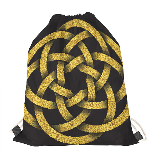Gold Circle Celtic Knot Symbol Print Drawstring Bag