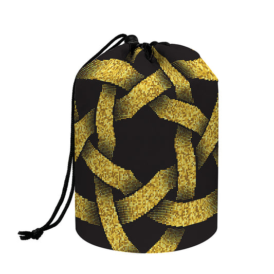 Gold Circle Celtic Knot Symbol Print Drawstring Makeup Bag