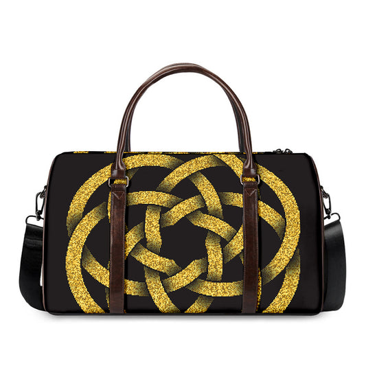 Gold Circle Celtic Knot Symbol Print Duffle Bag