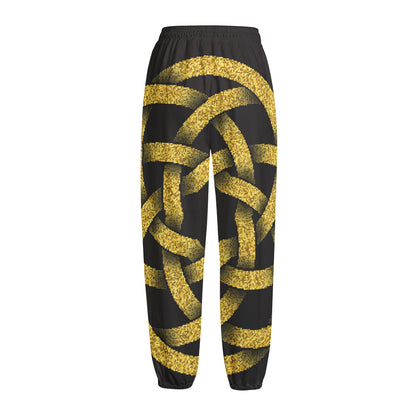 Gold Circle Celtic Knot Symbol Print Fleece Lined Knit Pants