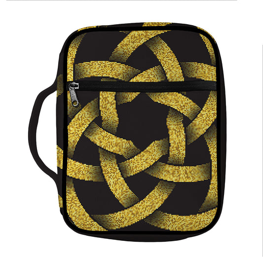 Gold Circle Celtic Knot Symbol Print Front Pocket Bible Bag