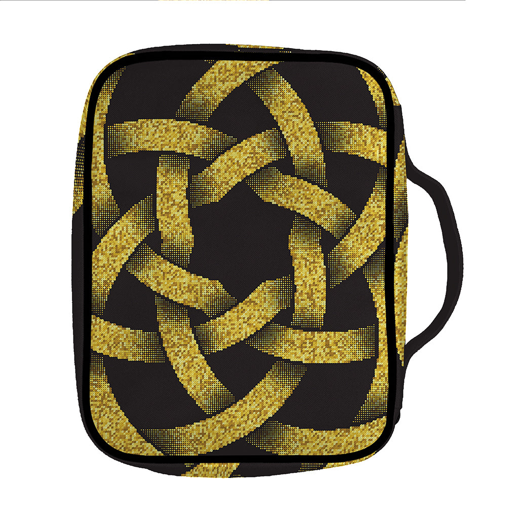 Gold Circle Celtic Knot Symbol Print Front Pocket Bible Bag