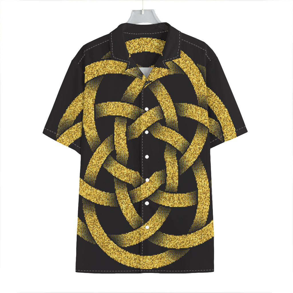 Gold Circle Celtic Knot Symbol Print Hawaiian Shirt