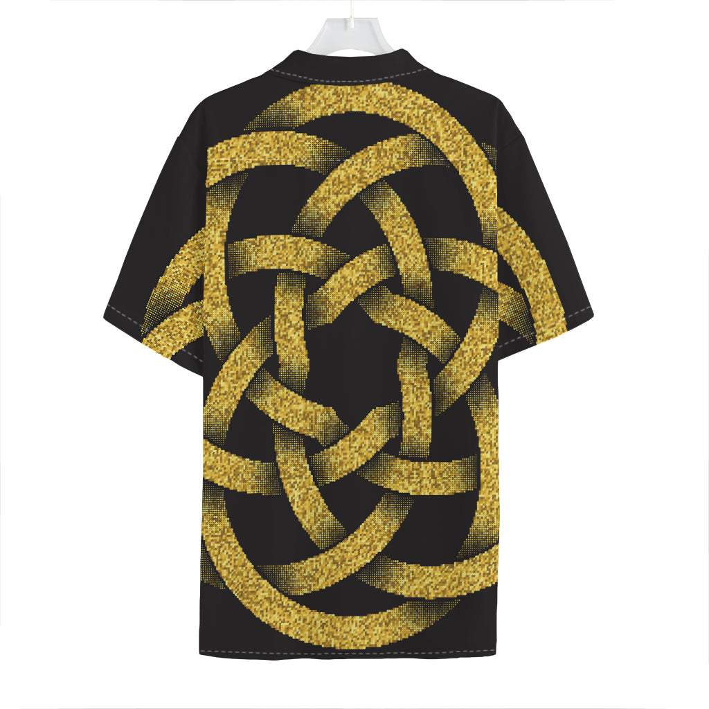 Gold Circle Celtic Knot Symbol Print Hawaiian Shirt