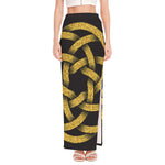 Gold Circle Celtic Knot Symbol Print High Slit Maxi Skirt