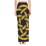 Gold Circle Celtic Knot Symbol Print High Slit Maxi Skirt