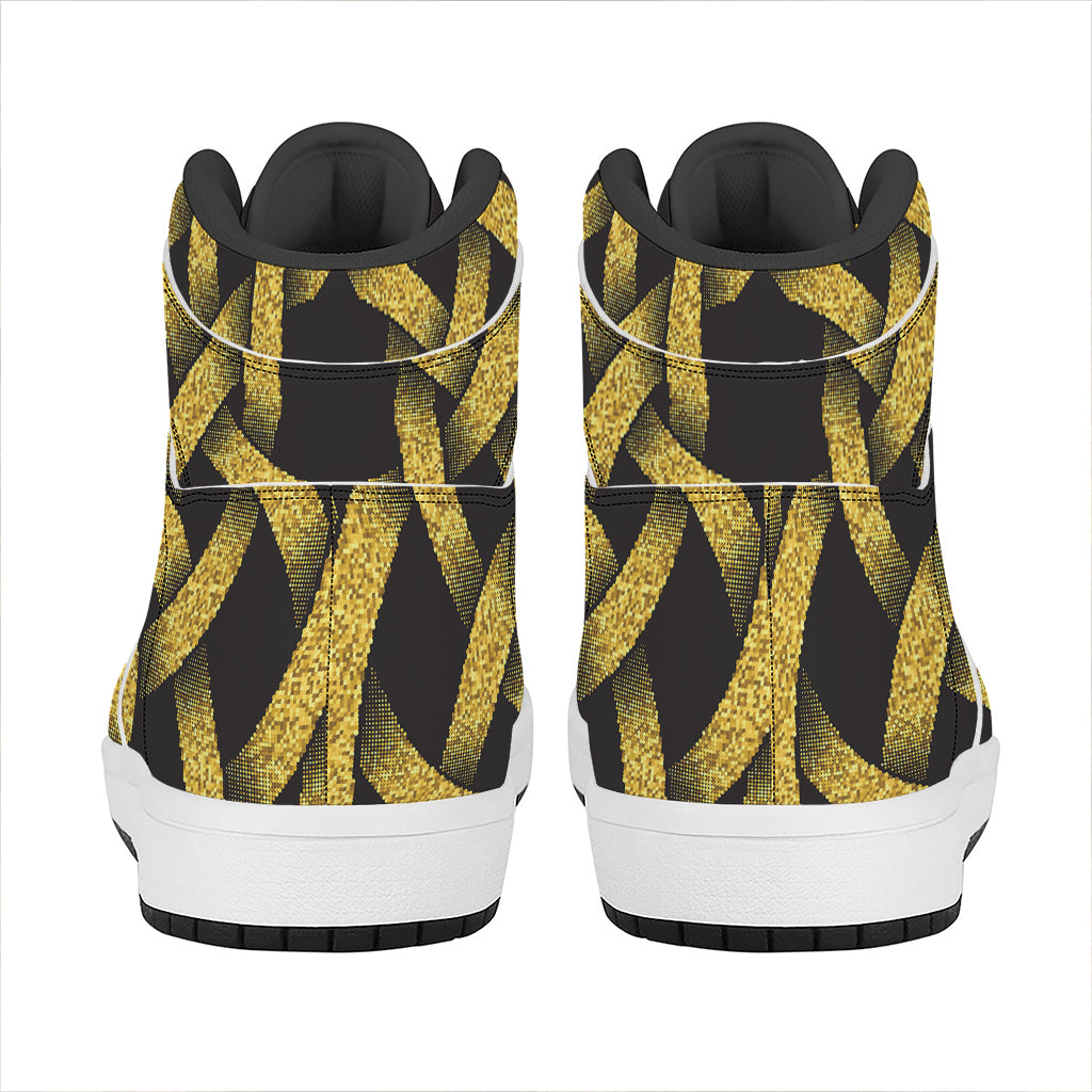 Gold Circle Celtic Knot Symbol Print High Top Leather Sneakers