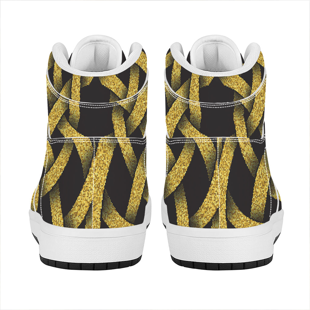 Gold Circle Celtic Knot Symbol Print High Top Leather Sneakers