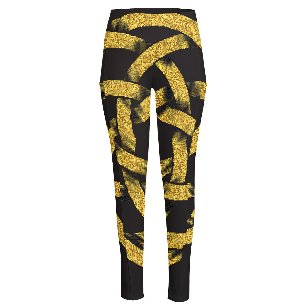 Gold Circle Celtic Knot Symbol Print High-Waisted Pocket Leggings