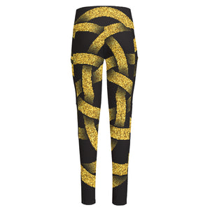 Gold Circle Celtic Knot Symbol Print High-Waisted Pocket Leggings