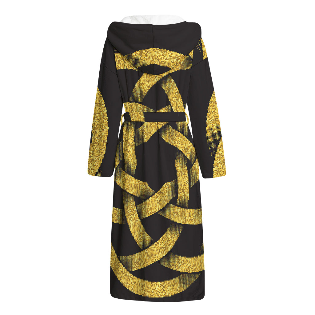 Gold Circle Celtic Knot Symbol Print Hooded Bathrobe