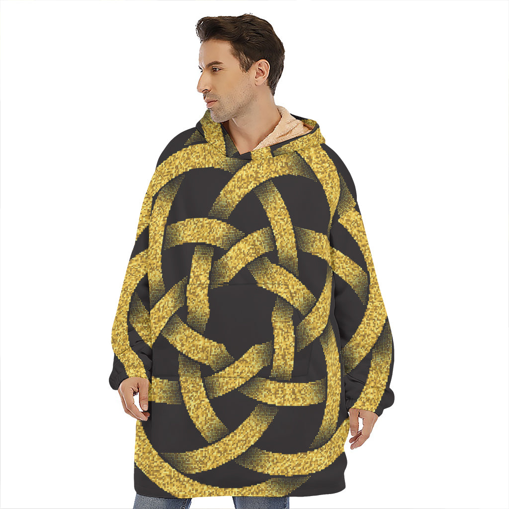 Gold Circle Celtic Knot Symbol Print Hoodie Blanket