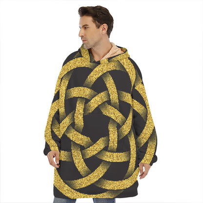 Gold Circle Celtic Knot Symbol Print Hoodie Blanket