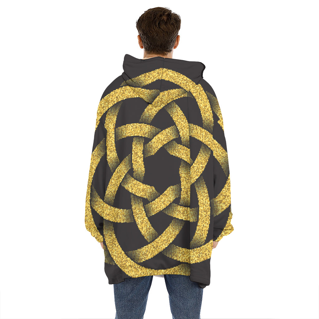 Gold Circle Celtic Knot Symbol Print Hoodie Blanket