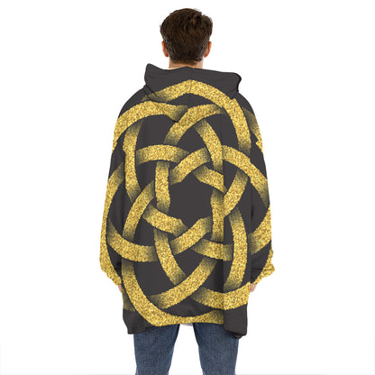 Gold Circle Celtic Knot Symbol Print Hoodie Blanket