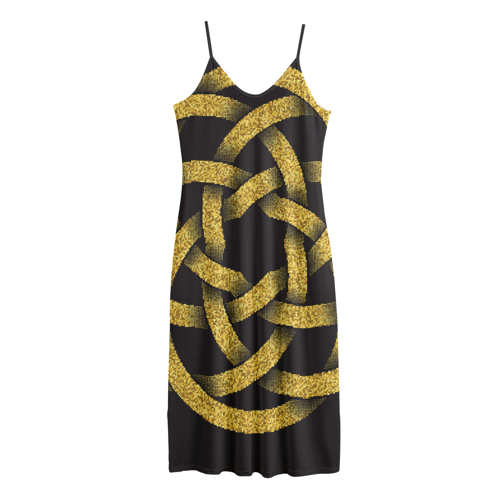 Gold Circle Celtic Knot Symbol Print Jersey Midi Cami Dress