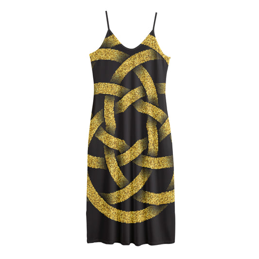 Gold Circle Celtic Knot Symbol Print Jersey Midi Cami Dress