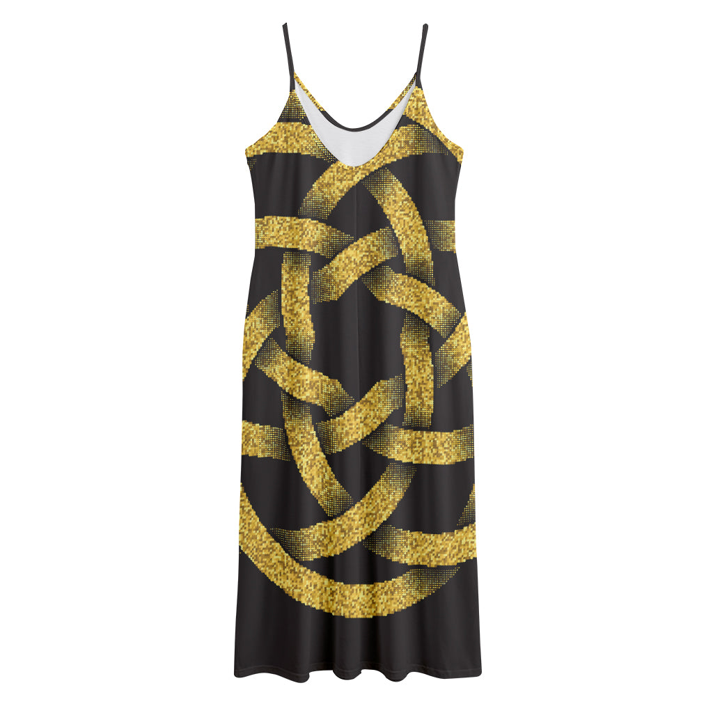 Gold Circle Celtic Knot Symbol Print Jersey Midi Cami Dress