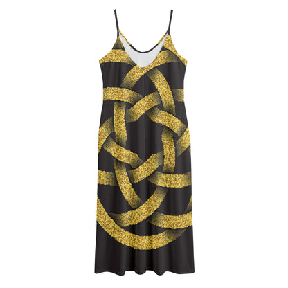 Gold Circle Celtic Knot Symbol Print Jersey Midi Cami Dress