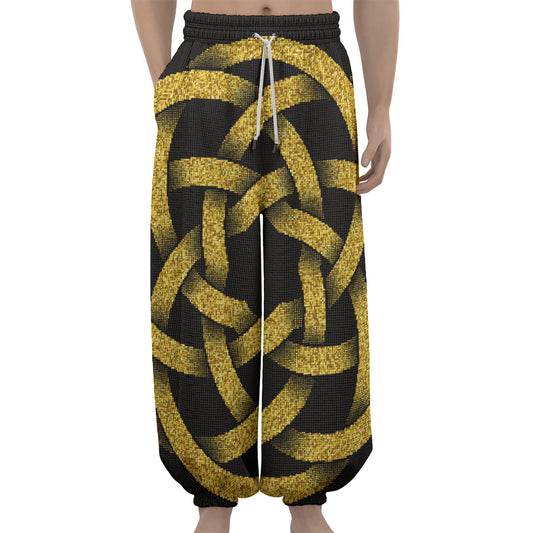 Gold Circle Celtic Knot Symbol Print Lantern Pants