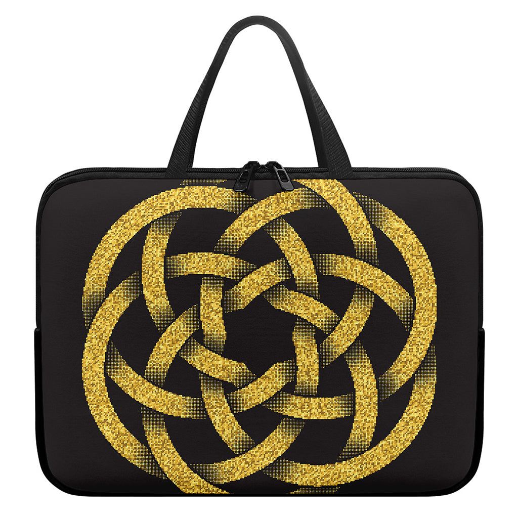Gold Circle Celtic Knot Symbol Print Laptop Sleeve With Handle
