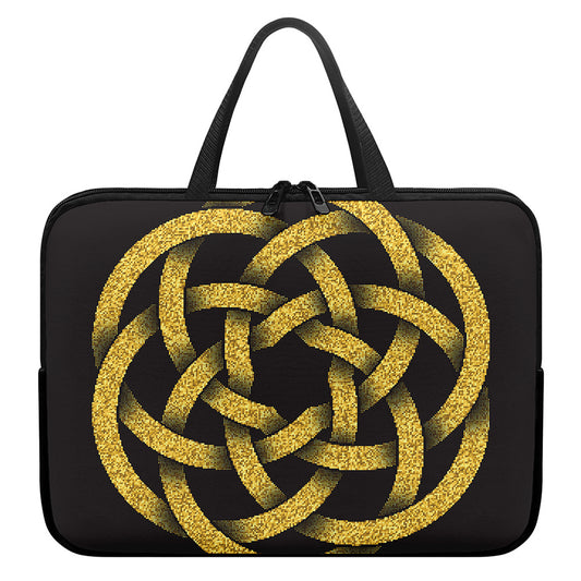 Gold Circle Celtic Knot Symbol Print Laptop Sleeve With Handle