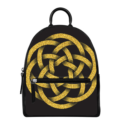 Gold Circle Celtic Knot Symbol Print Leather Backpack
