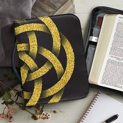 Gold Circle Celtic Knot Symbol Print Leather Bible Cover