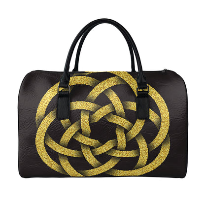Gold Circle Celtic Knot Symbol Print Leather Duffle Bag