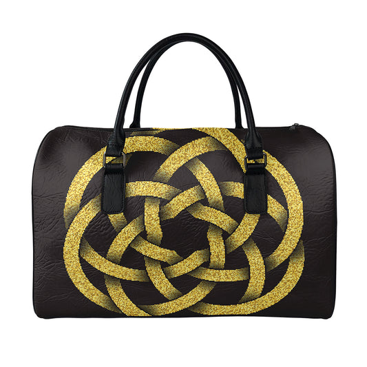 Gold Circle Celtic Knot Symbol Print Leather Duffle Bag