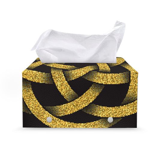 Gold Circle Celtic Knot Symbol Print Leather Tissue Box Cover