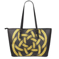 Gold Circle Celtic Knot Symbol Print Leather Tote Bag With Zipper