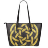 Gold Circle Celtic Knot Symbol Print Leather Tote Bag