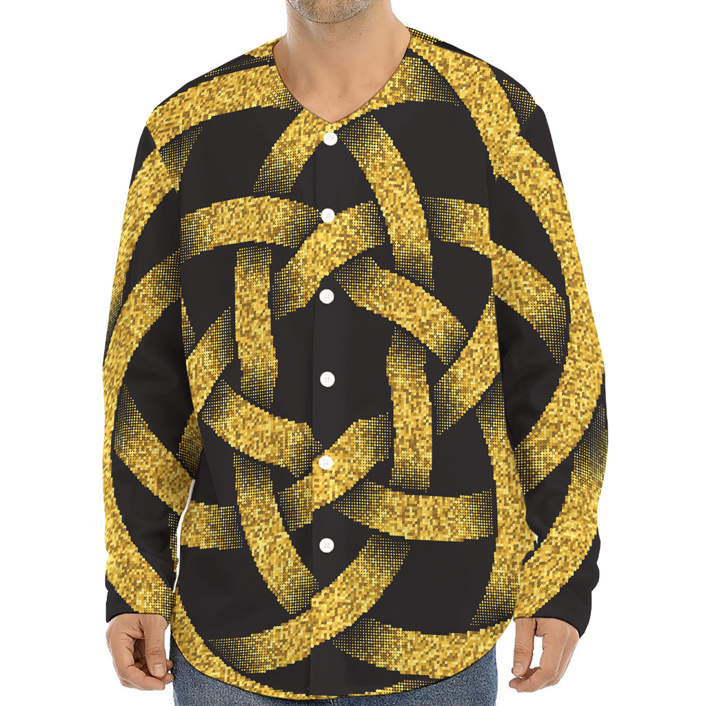 Gold Circle Celtic Knot Symbol Print Long Sleeve Baseball Jersey