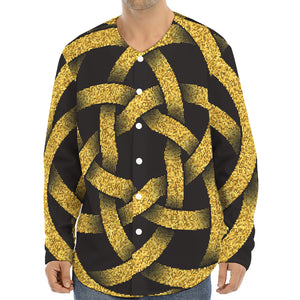 Gold Circle Celtic Knot Symbol Print Long Sleeve Baseball Jersey