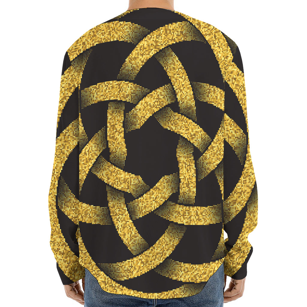 Gold Circle Celtic Knot Symbol Print Long Sleeve Baseball Jersey